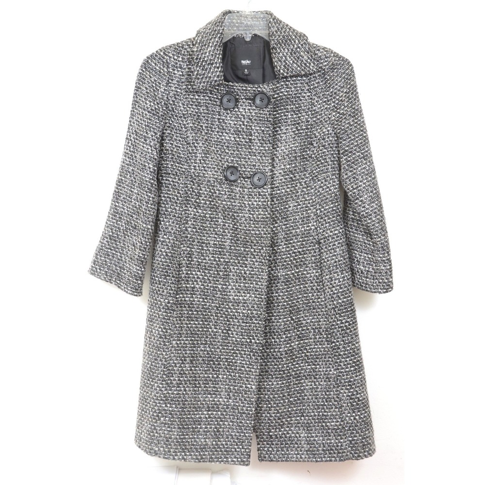 Mossimo Womens Tweed Pea Coat Black White Double Breasted Recycled Wool Blend S